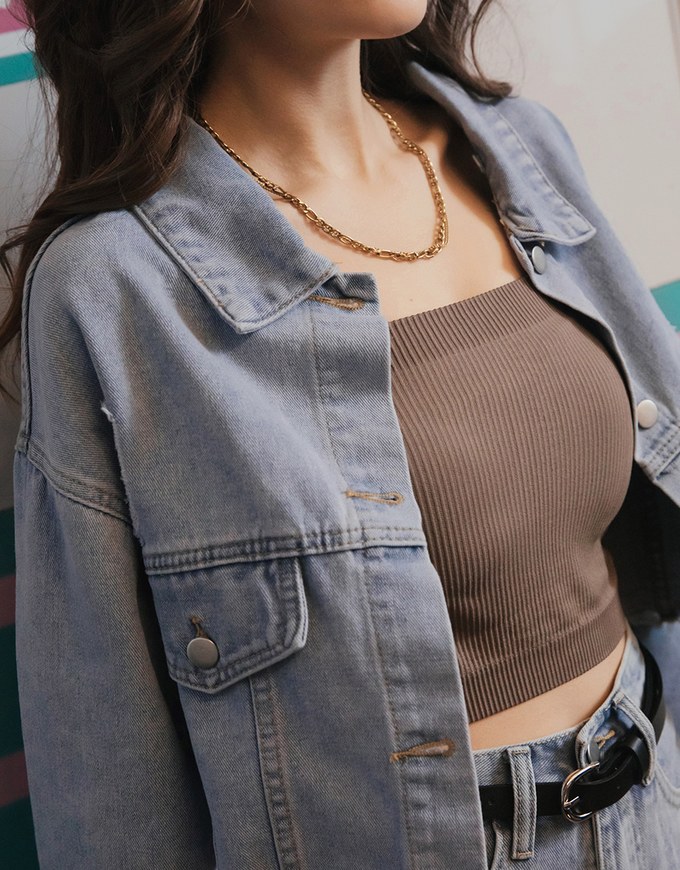 Casual Cooling Frayed Denim Jeans Crop Blazer Jacket