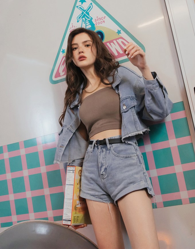 Casual Cooling Frayed Denim Jeans Crop Blazer Jacket