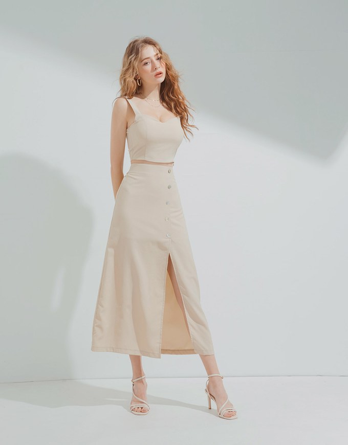Sweetheart Neckline Padded Top + Maxi Skirt Set Wear (With Padding)