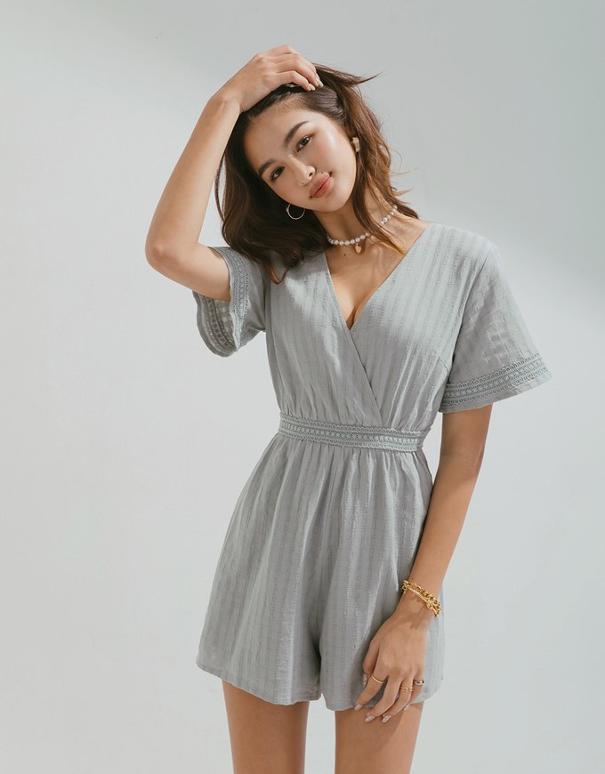 Exquisite Striped Lace Playsuit