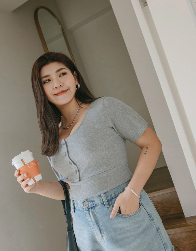 Finest Minimalistic Big U-Neck Crop Top