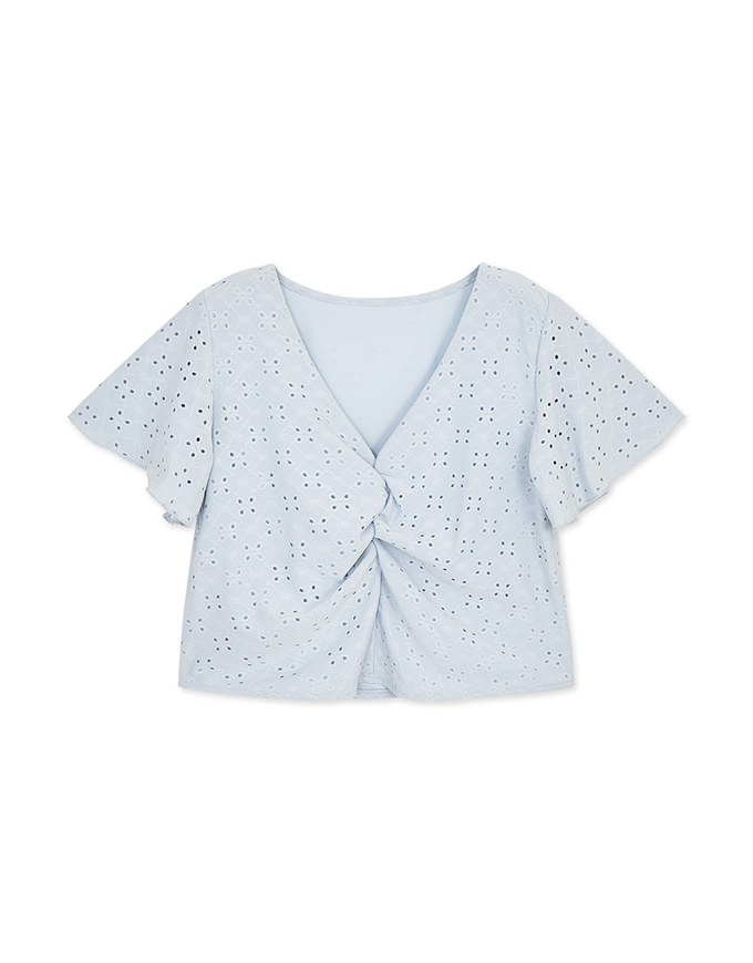Broderie Lace V-Neck Scrunch Top