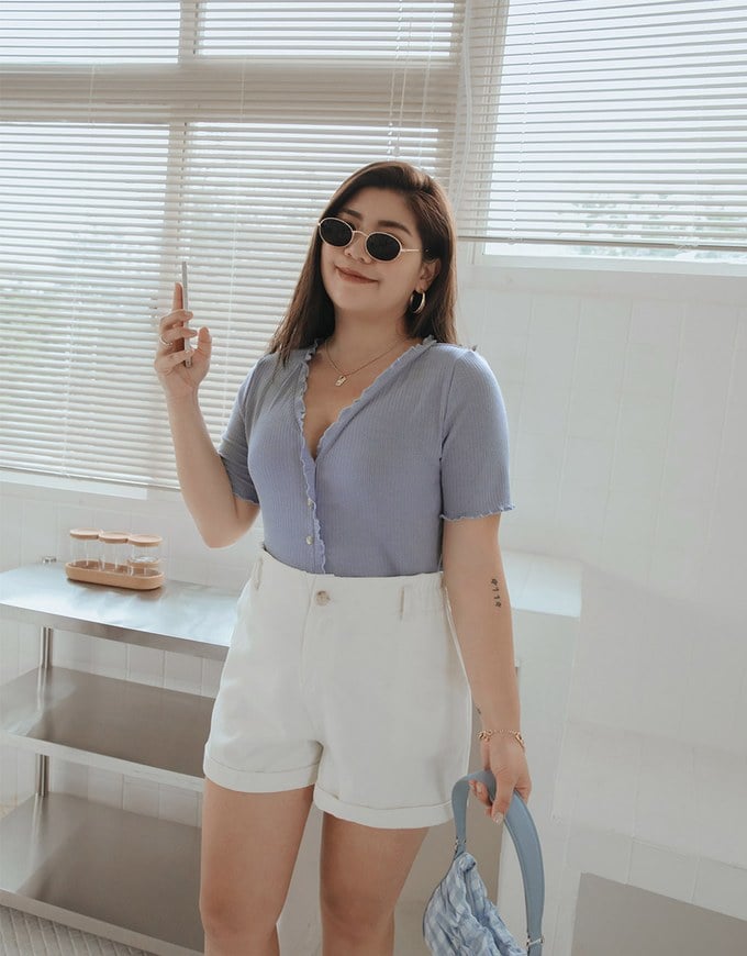 Refined Lettuce Hem Button Crop Top