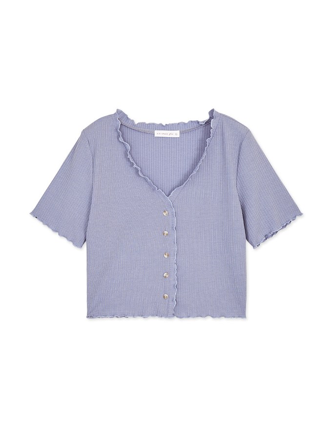 Refined Lettuce Hem Button Crop Top