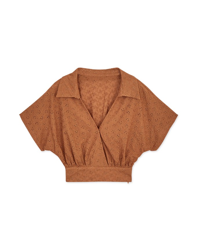 Embroidered Low-cut Lapel Crop Top