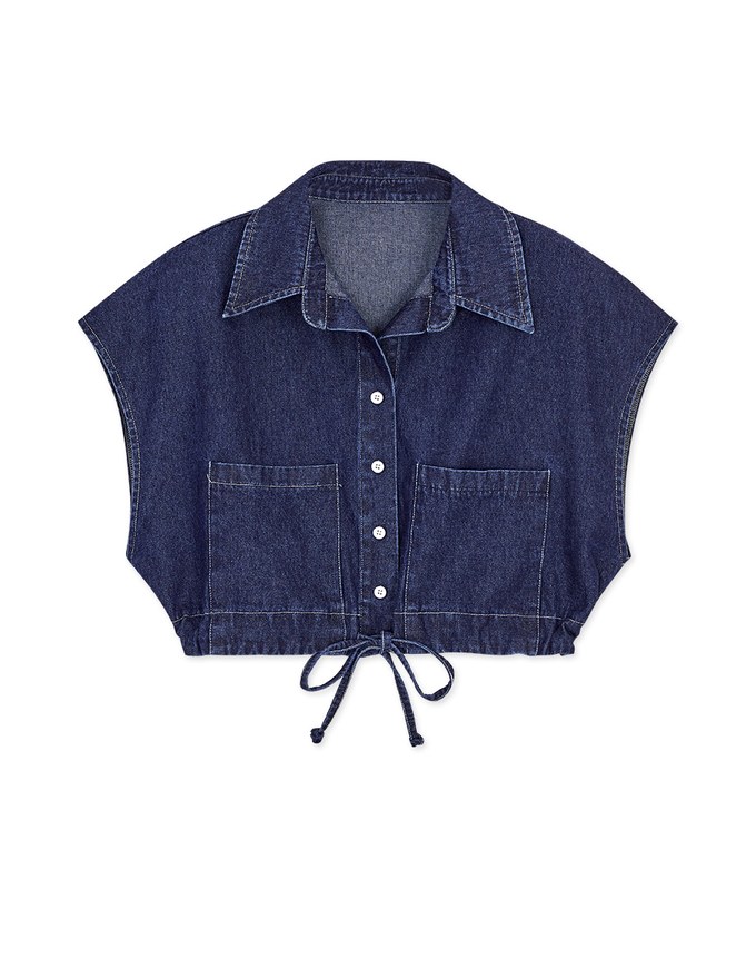 Casual Chic Drawstring Crop Denim Top