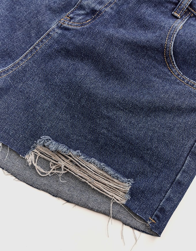 Finest Asymmetrical Ripped Denim Jeans Short