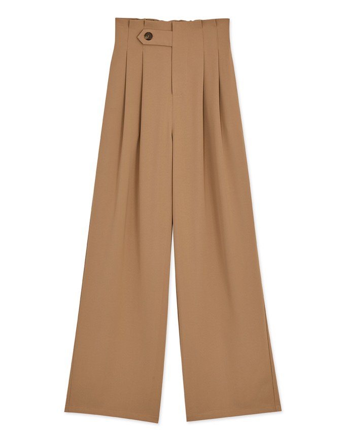 360° High Waisted Side-Button Pleated Wide Pants