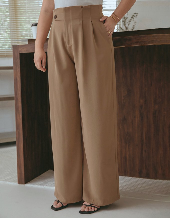 360° High Waisted Side-Button Pleated Wide Pants