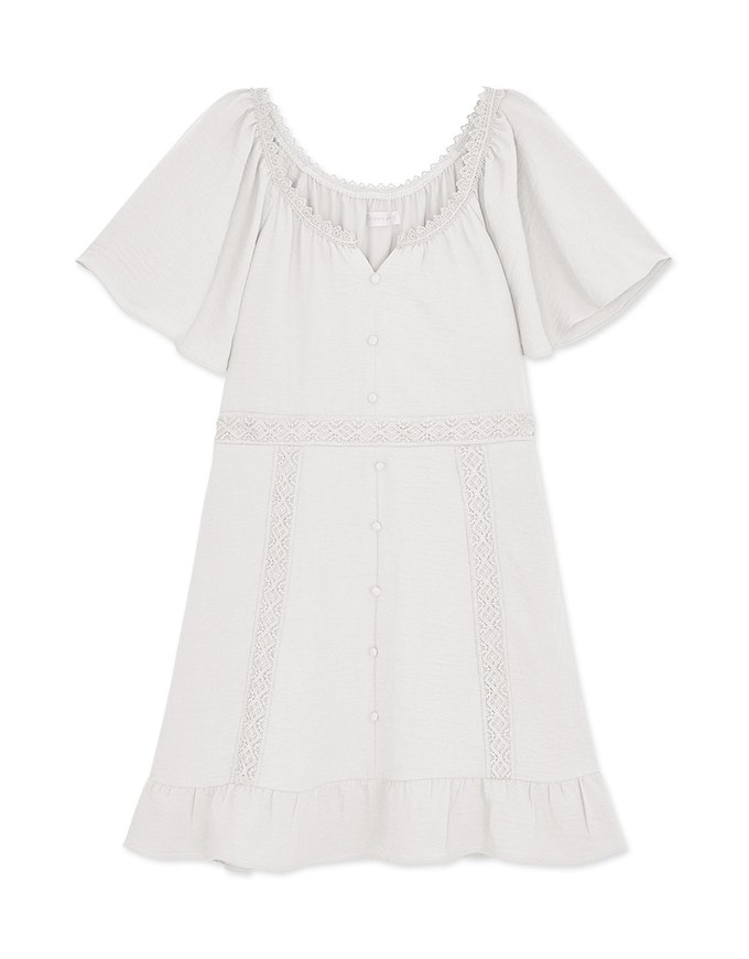 Rustic Bohême Ruffled Hem Lace Mini Dress
