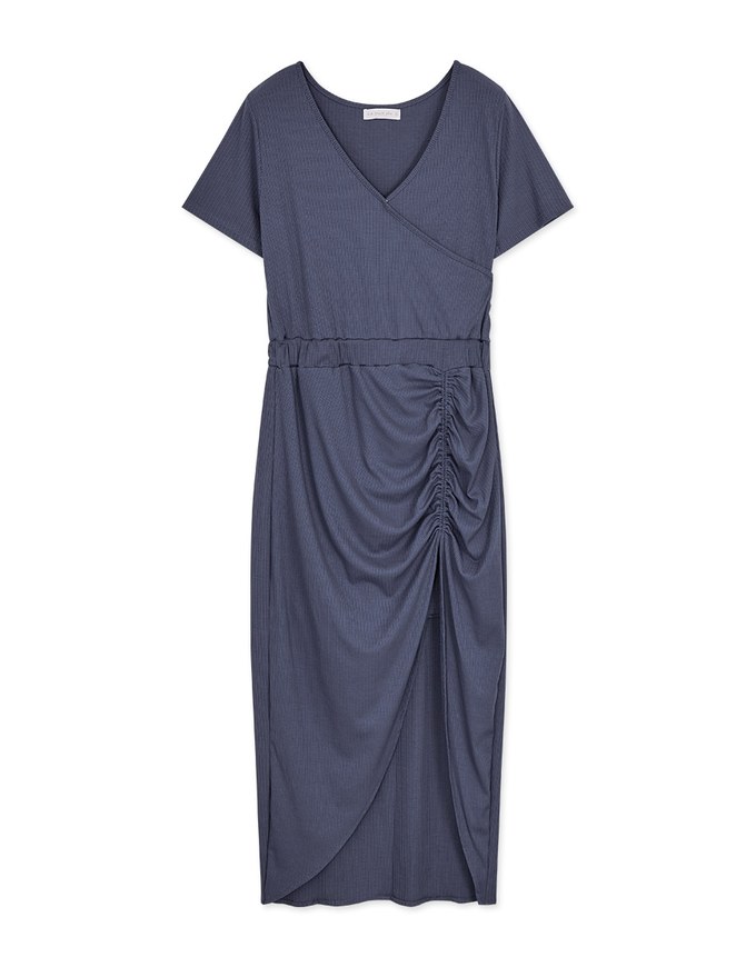Voguish Curvy Side Ruched Slit Maxi Dress