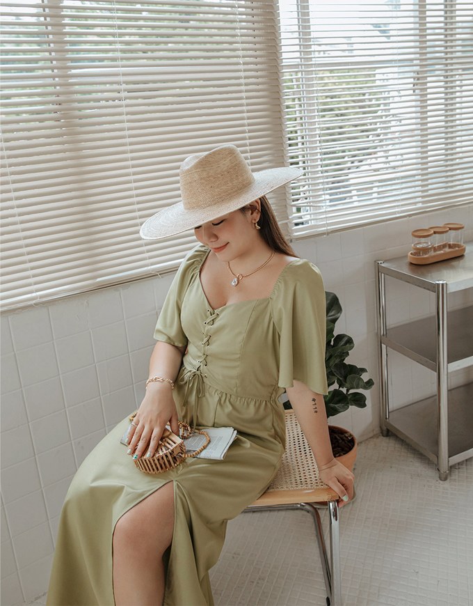 Vintage Criss Cross Front Hollow Slit Maxi Dress