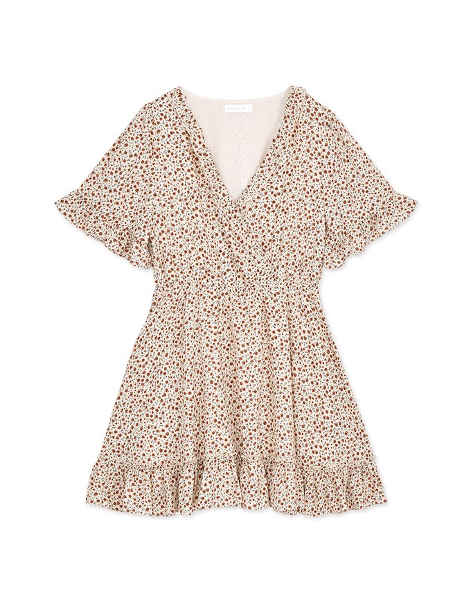 Classy Floral Ruffled Splice Chiffon Mini Dress