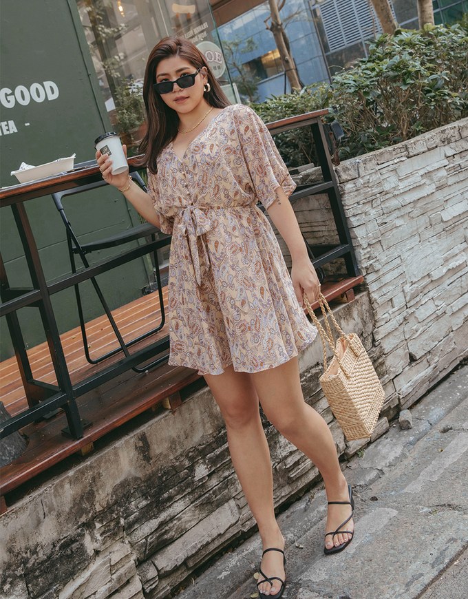 Paisley Button-Down Ribbon Playsuit