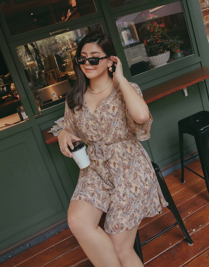 Paisley Button-Down Ribbon Playsuit