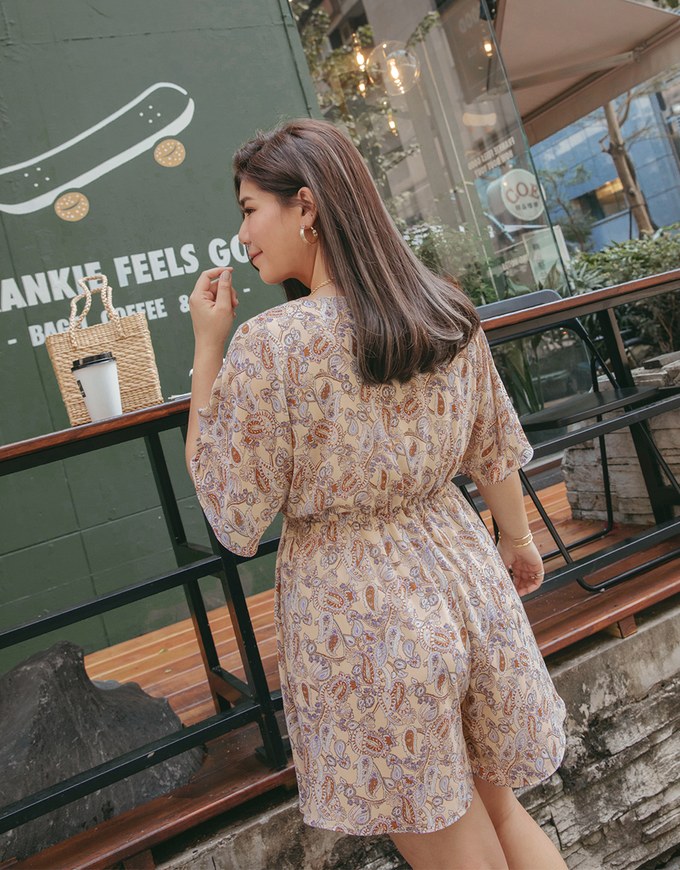 Paisley Button-Down Ribbon Playsuit