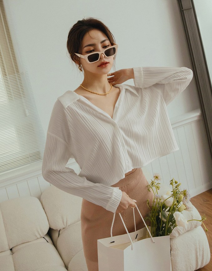 Textured Crinkled Oversized Collar Shirt