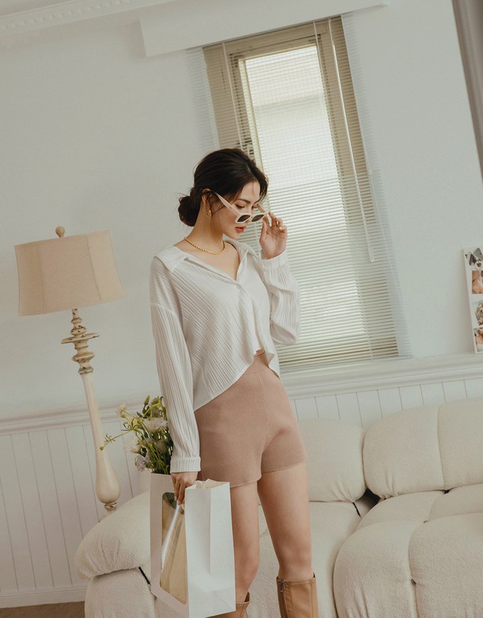 Textured Crinkled Oversized Collar Shirt