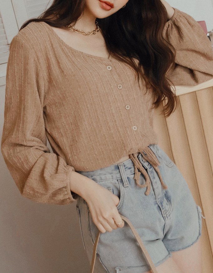 Minimal Chic V-Neck Embossed West-Tie Top