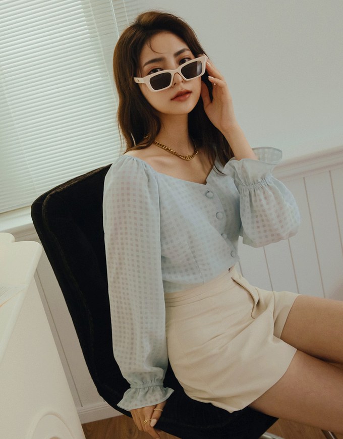 Light Plaid Flutter Peplum Crop Top