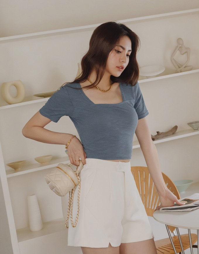 Square-Necked Knit Crop Top