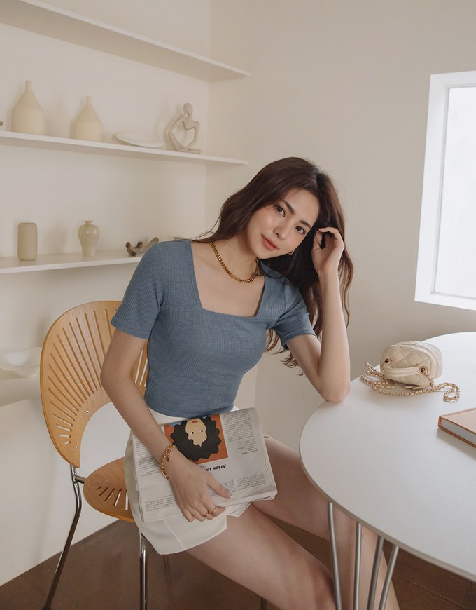 Square-Necked Knit Crop Top