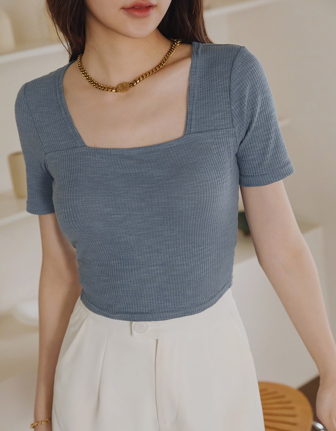 Square-Necked Knit Crop Top