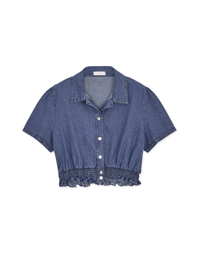Button Front Cinched Waist Denim Jeans Crop Top