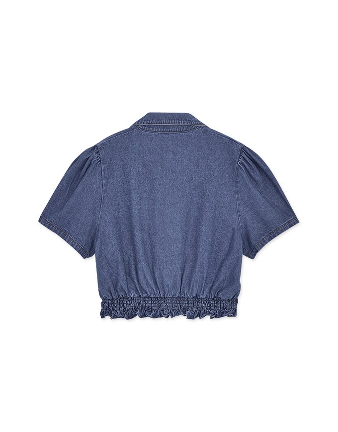 Button Front Cinched Waist Denim Jeans Crop Top