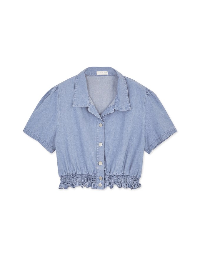 Button Front Cinched Waist Denim Jeans Crop Top