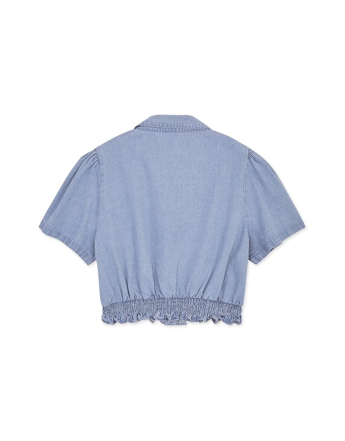 Button Front Cinched Waist Denim Jeans Crop Top