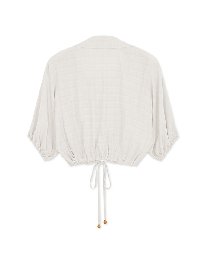 Sheer Gingham Hem Drawstring Pocket Blouse Shirt