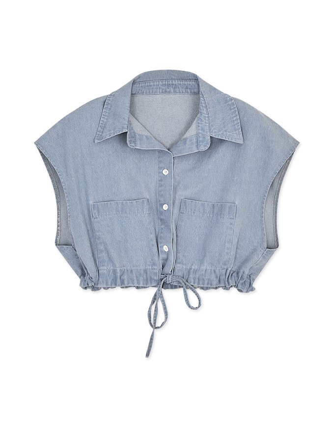Casual Chic Drawstring Crop Denim Top