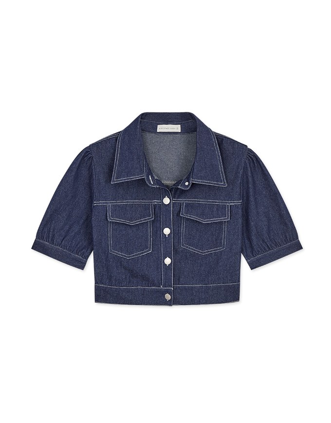 Elevated Casual Stitching Pocket Crop Blouse Shirt