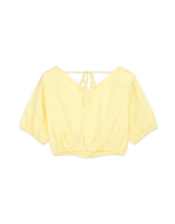 Whimsical Textured Cinched Waist Crop Top (With Shoulder Pads)