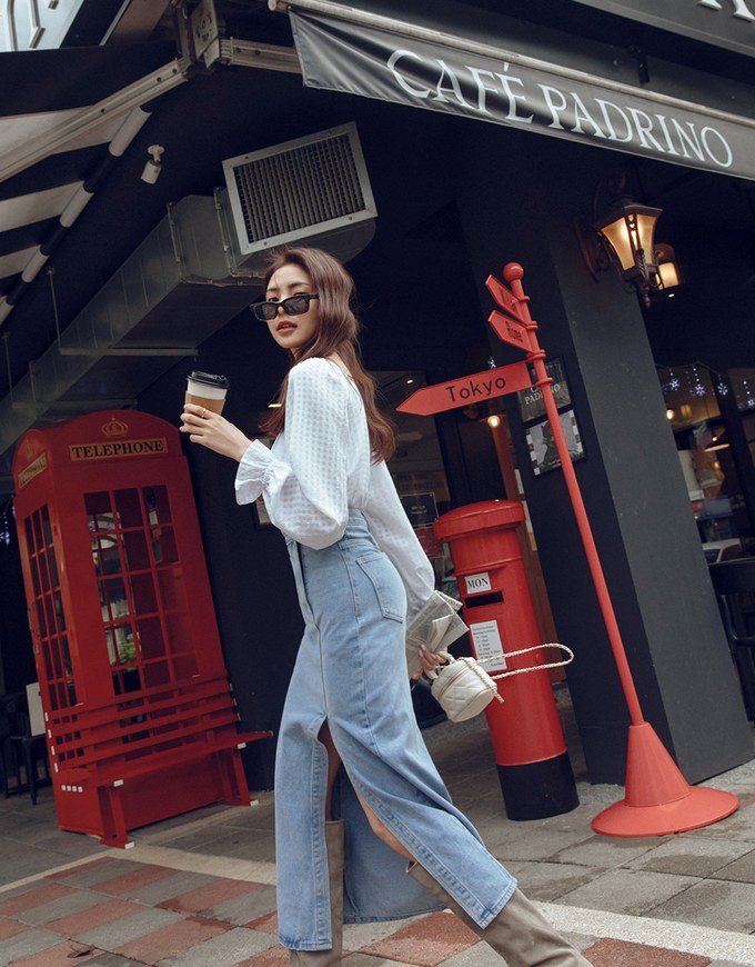 Side Slit Design Denim Jeans Midi Skirt