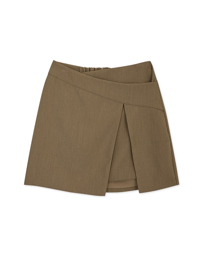 Asymmetric Back Elastic Skirt With Overlapping Slit