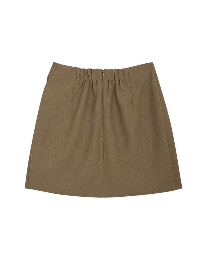Asymmetric Back Elastic Skirt With Overlapping Slit