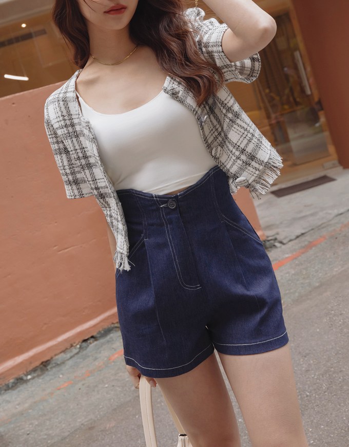 Lengthen High Waisted Denim Jeans Shorts