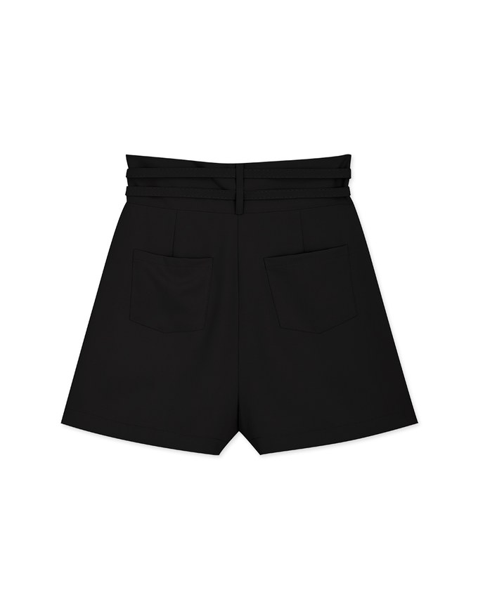 High Waisted Double Belted Pleated Shorts