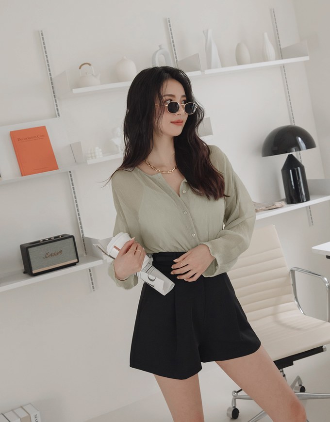 High Waisted Double Belted Pleated Shorts