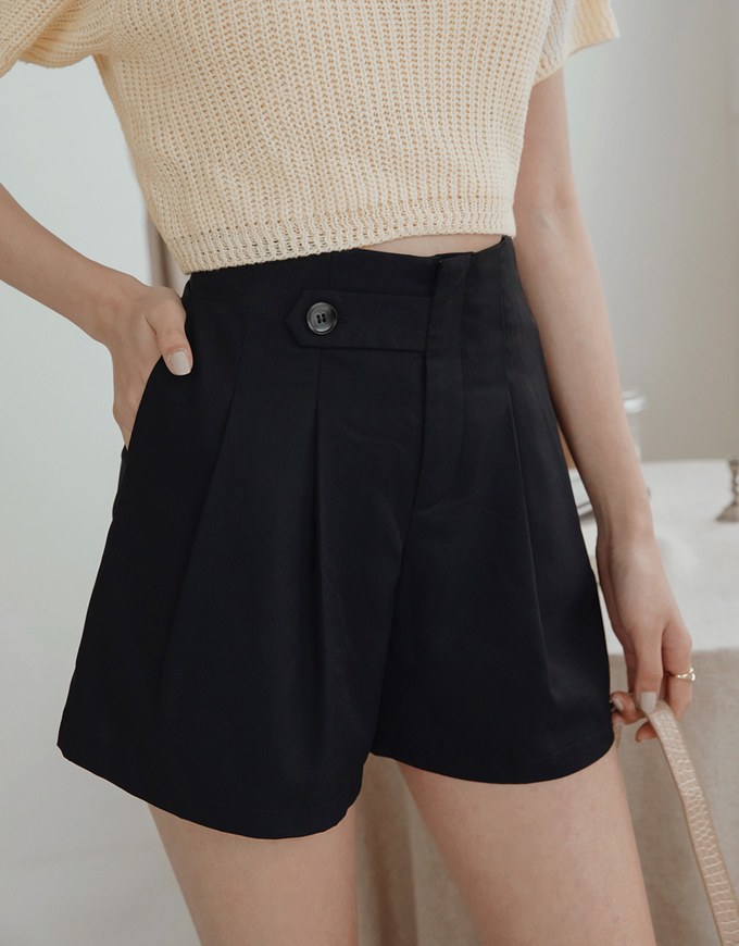 360° High Waisted Side-Button Pleated Suit Shorts