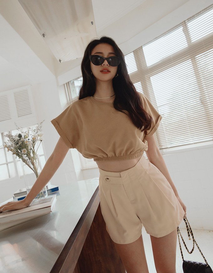 360° High Waisted Side-Button Pleated Suit Shorts