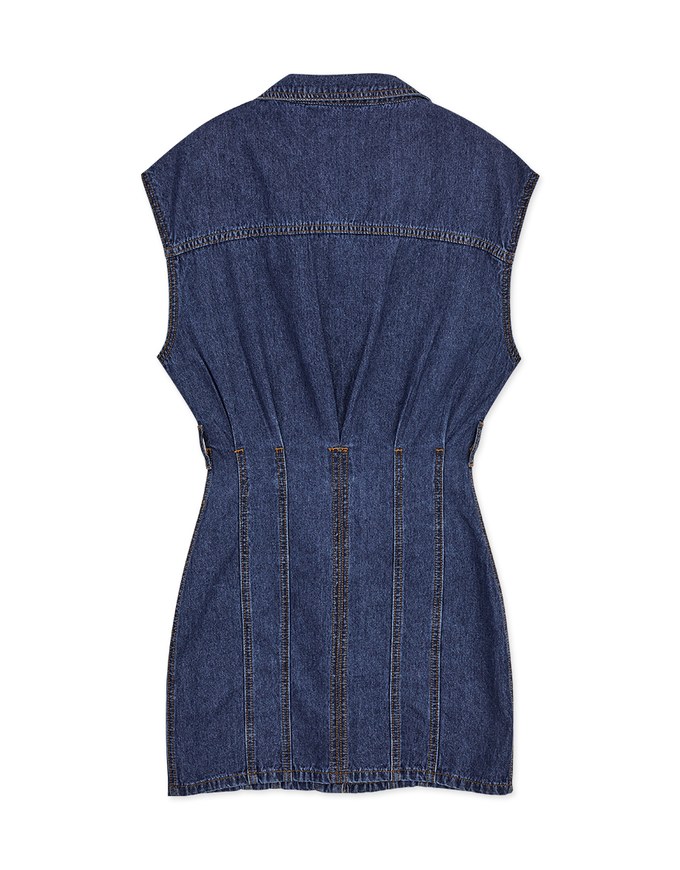 Sleeveless Button Down Pleated Denim Jeans Jeans Mini Dress