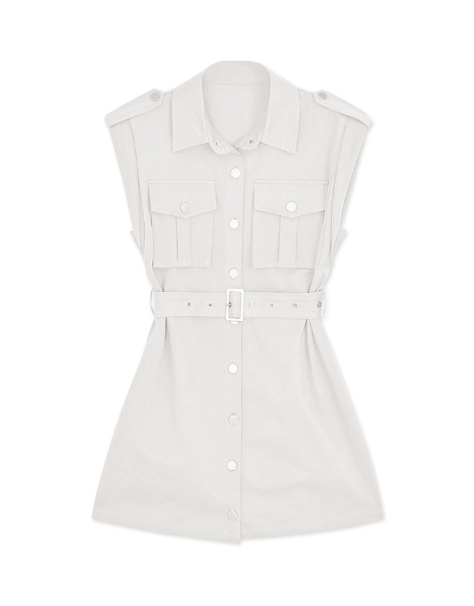 Smart Casual Sleeveless Button-Down Shirt Dress (With Belt)