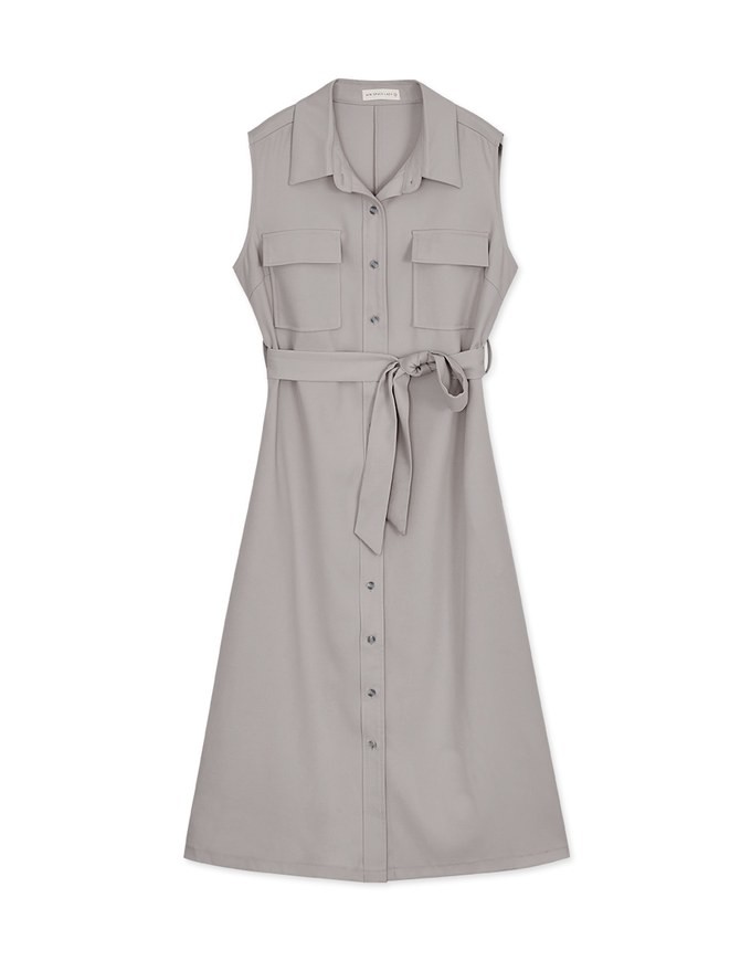 Smart Casual 2WAY Sleeveless Shirt Maxi Dress (With Sash)