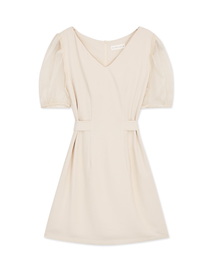 Classy Demure Splice Mesh Sleeve Tie-Back Mini Dress