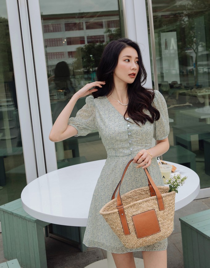 Sweet Sultry Ditsy Floral Mini Dress (With Shoulder Pads)
