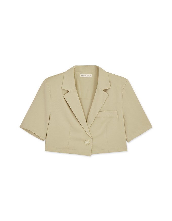 Vigorous Crossover Back-Slit Crop Blazer (With Shoulder Pads)