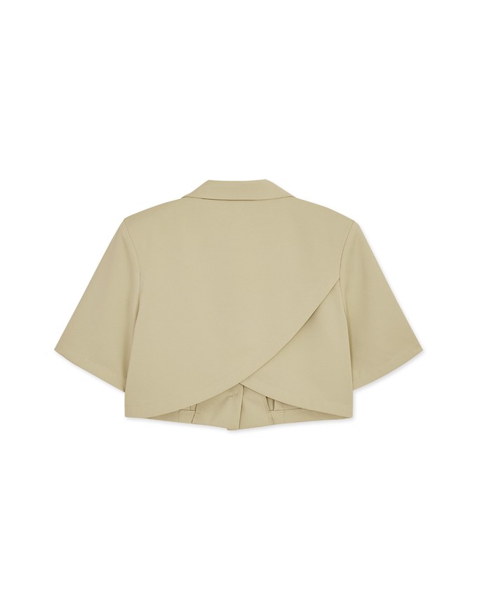 Vigorous Crossover Back-Slit Crop Blazer (With Shoulder Pads)